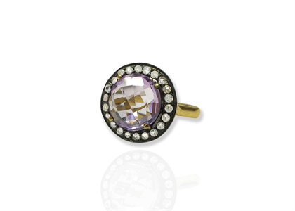 Gold Plated CZ Studded Violet Gemstone Fashion Ring